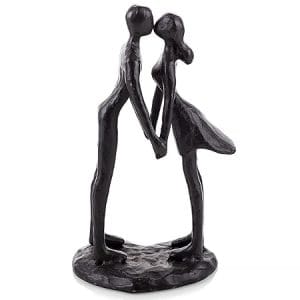 Figurine couple s'embrassant moderne en noir - sculpture abstraite pour mariage ou anniversaire, cadeau mémorable
