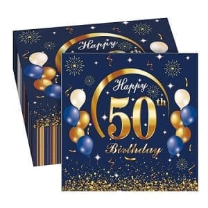 40 serviettes papier bleues pour anniversaire 50 ans, décoration de table festive pour homme et femme, 33 x 33 cm