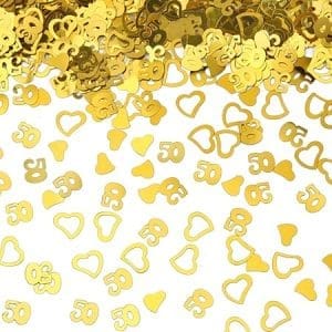 Confettis d'anniversaire 50 ans, or et amour, 30g pour une décoration de fête élégante et pétillante
