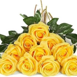 Lot de 10 roses artificielles en soie jaunes pour décorations de mariage, centres de table et fêtes