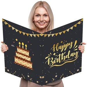 Grande carte d'anniversaire en or noir, décorative et élégante, pour homme et femme (35 x 55 cm)