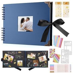 Album photo noir 80 pages pour scrapbooking avec 6 stylos métalliques - livre d'or pour anniversaire et mariage