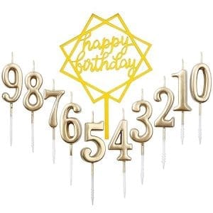 Lot de 10 bougies numérotées de 0 à 9 et plaque pailletée "Bonne fête" pour gâteau d'anniversaire