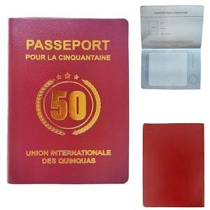Passeport anniversaire 50 ans pour femme et homme, livre d'or et carte de vœux pour fête mémorable