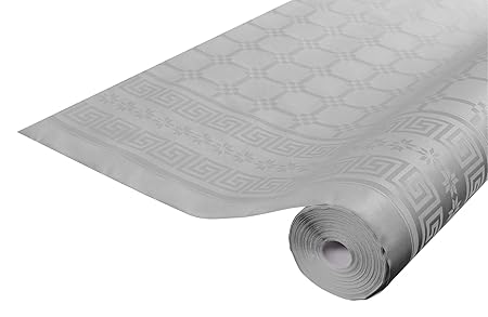 Nappe jetable en papier damassé grise 6m x 1,20m, 12 unités, motif chic et classique pour événements festifs