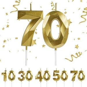 Bougie anniversaire chiffre 70 en 3D diamant - décoration élégante pour gâteaux d'anniversaire et cérémonies