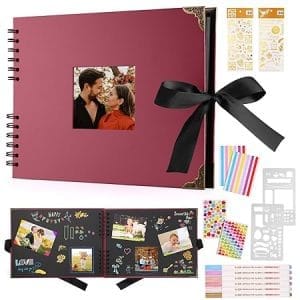 Album photo noir 80 pages pour scrapbooking 29,5 x 21 cm avec 6 stylos métalliques, livre d'or anniversaire et mariage