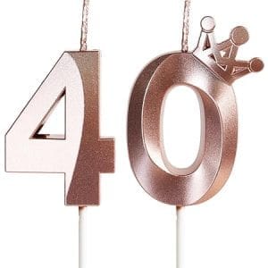 Bougie numéro 40 en or rose avec couronne pour gâteau d'anniversaire, décorations festives élégantes