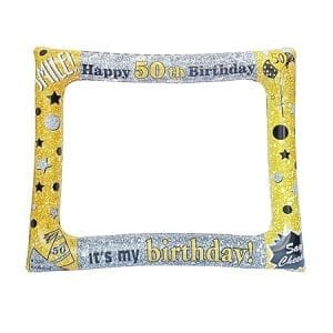 Cadre photo gonflable anniversaire 50 ans or et argent, accessoire photo booth pour fête mémorable