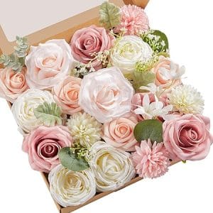 Fleurs artificielles roses pour gâteaux, bouquets de mariage et décoration de fête en rose pâle et blanc