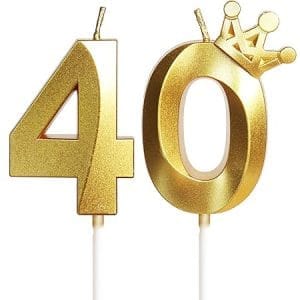 Bougies dorées pour 40e anniversaire avec couronne - décoration élégante pour gâteau de fête