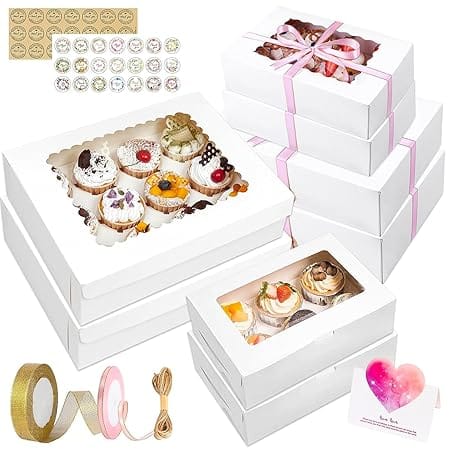 Lot de 18 boîtes à cupcakes avec fenêtre transparente pour gâteaux, muffins et cadeaux festifs