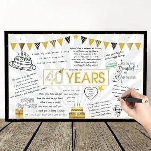 Carte d'anniversaire géante étoile ballon noir et or avec message, décoration fête et livre d'or 40 ans