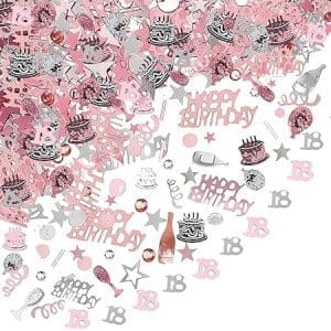 Confettis d'anniversaire 18 ans argent rose or noir 20g décoration de table paillettes