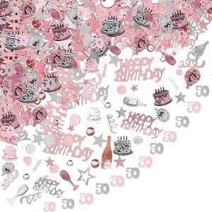 Confettis d'anniversaire 50 ans en argent, rose, or et noir - 20g de décoration de table à dispersion