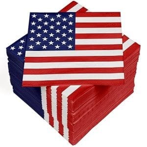 Lot de 100 serviettes en papier absorbantes étoiles et rayures, 33 x 33 cm, pour vos événements spéciaux