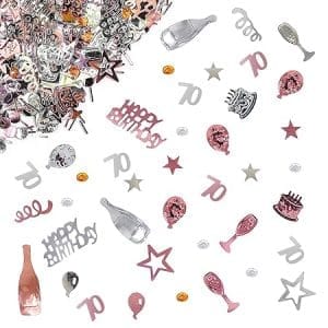 Confettis d'anniversaire 70 ans en or rose et argent pour décoration de table et fêtes festives