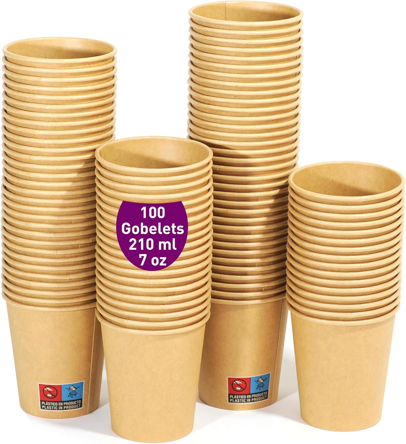 100 Gobelets Jetables en Carton Kraft