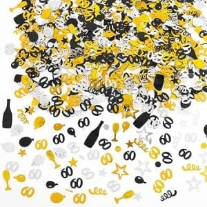 Confettis pour anniversaire 60 ans, décoration de table élégante noir doré argenté pour fête mémorable