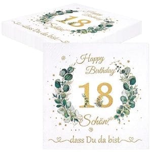 Serviettes en papier vert eucalyptus pour décoration d'anniversaire 18 ans, 40 pièces jetables pour table