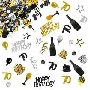 Confettis d'anniversaire 70 ans, paillettes décoratives pour table, fête et mariage (noir, or, argent)
