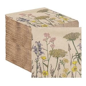 Serviettes en papier recyclé douces, 2 plis, lot de 100, floral, 33 cm, respectueuses de l'environnement