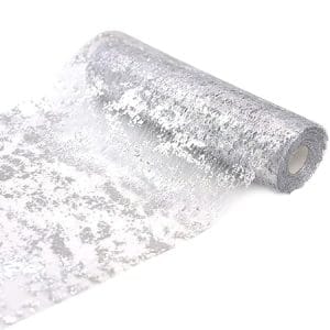 Chemin de table argent 5M, ruban décoratif pour mariage, anniversaire, baptême et Noël - 28CM