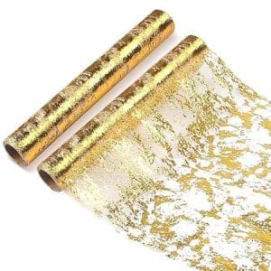 Chemin de table en polyester avec feuilles d'or 28cmx10m pour décorations de fêtes, anniversaires, mariages et baptêmes (2PCS)