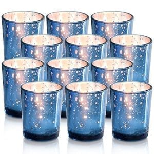 Lot de 12 photophores en verre mercure bleu, idéal pour mariage, fête et décoration d'intérieur