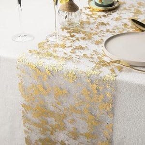 Chemin de table en filet avec feuille d'or 28cmx15m pour décoration de fête, mariage et anniversaire